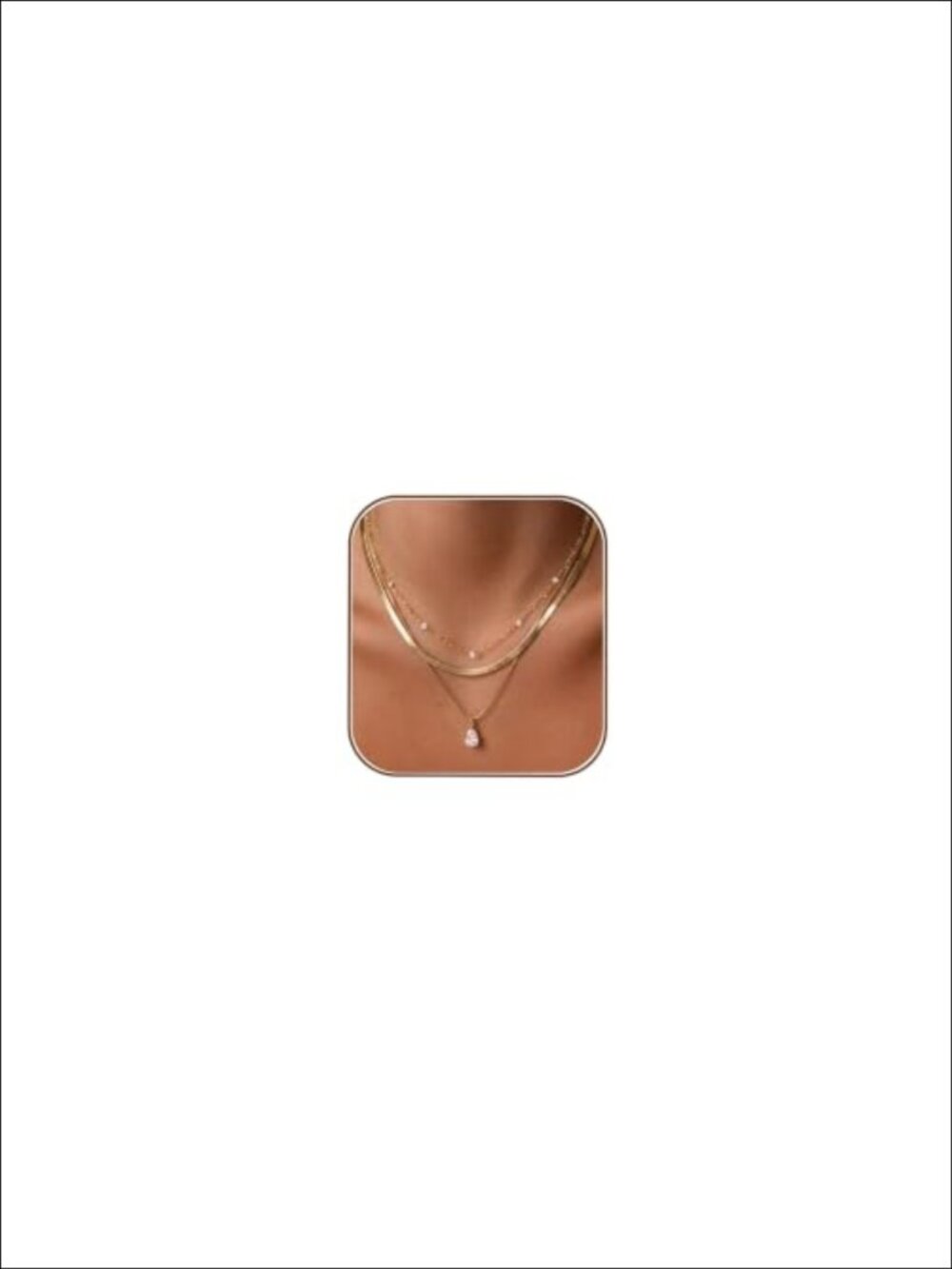 14K Gold Plated Stacked Layering Necklace Set Cubic Zirconia Pendant